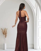 Women's Merlot maxi dress metallic style back view