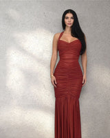 Radiant Nights Metallic Foil Ruched Maxi Dress - Red - Palazzo Couture Online