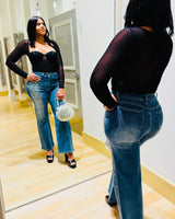 Radiant Pearl Embellished Wide - Leg Jeans - Palazzo Couture Online