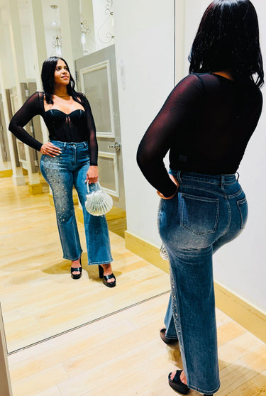 Radiant Pearl Embellished Wide - Leg Jeans - Palazzo Couture Online