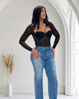 Radiant Pearl Embellished Wide-Leg Jeans front view showing pants fit and silhouette