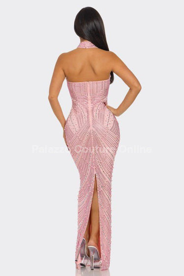 Radiant Pearl Mesh Gown Maxi Dress - Palazzo Couture Online