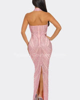 Women's  maxi dress mesh style back view