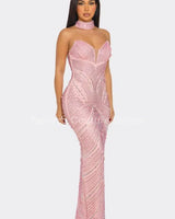 Radiant Pearl Mesh Gown Maxi Dress showing sophisticated construction details