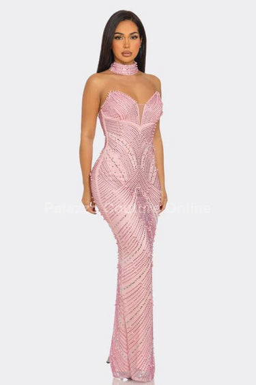 Radiant Pearl Mesh Gown Maxi Dress showing sophisticated construction details