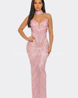 Radiant Pearl Mesh Gown Maxi Dress front view showing full-length maxi silhouette