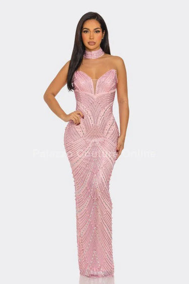 Radiant Pearl Mesh Gown Maxi Dress front view showing full-length maxi silhouette