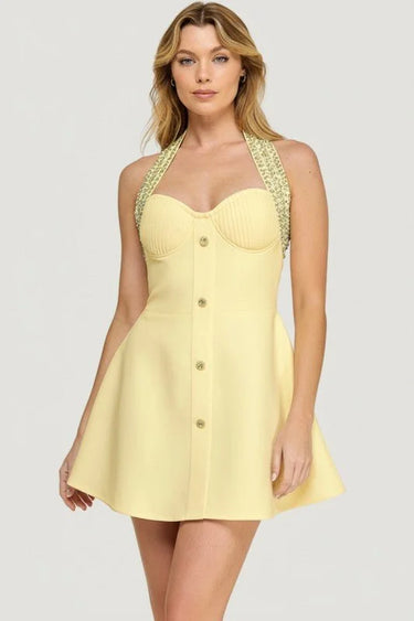 Elegant Butter elegant mini dress on model styled for going out