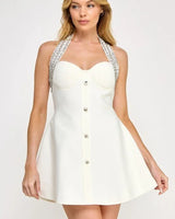 Women's Ivory mini dress elegant style back view