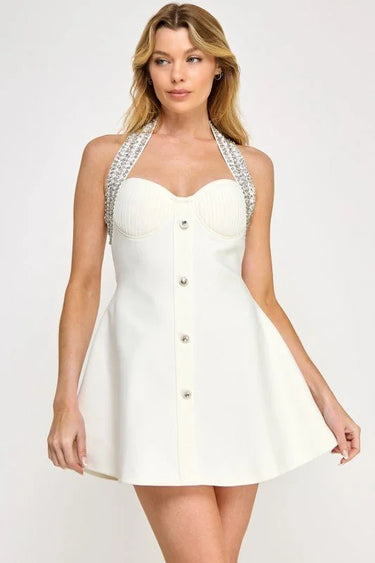 Women's Ivory mini dress elegant style back view