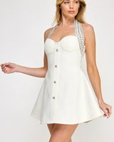 Radiant Regal Crystal - Trim Mini Dress - White - Palazzo Couture Online