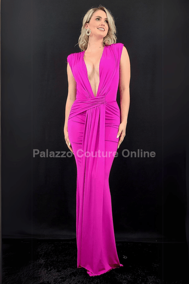 Radiant Starlight Maxi Dress (Fuchsia) - Palazzo Couture Online