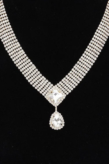Radiant Teardrop Rhinestone Necklace Set in Gold Clear Finish - women's statement jewelry