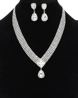 Multi-row rhinestone necklace set with teardrop crystal design