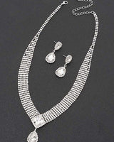 Silver clear rhinestone necklace set with matching drop earrings
