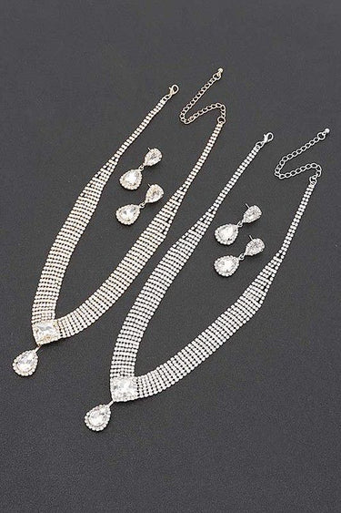 Elegant rhinestone necklace set featuring cascading silver chains