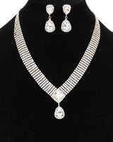 Radiant Teardrop Rhinestone Necklace Set in Gold Clear Finish for women - fashion jewelry by Palazzo Couture