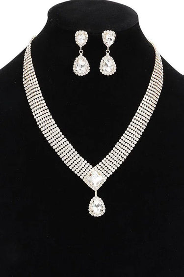 Radiant Teardrop Rhinestone Necklace Set in Gold Clear Finish for women - fashion jewelry by Palazzo Couture