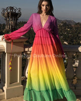 Rainbow Tassel Detailing Pleated Maxi Dress close up detail of pleated design and fabric