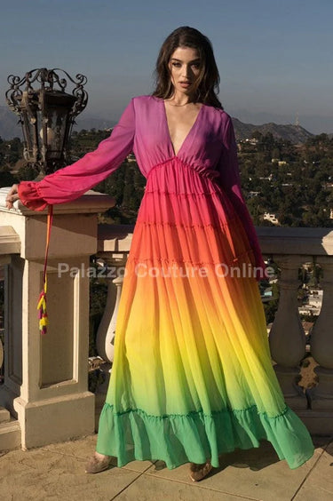 Rainbow Tassel Detailing Pleated Maxi Dress close up detail of pleated design and fabric