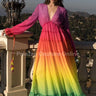 Rainbow Tassel Detailing Pleated Maxi Dress front view showing full-length maxi silhouette