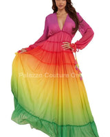 Elegant  pleated maxi dress on model styled for evening event