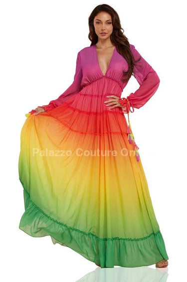Elegant  pleated maxi dress on model styled for evening event