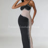 Rasha Black Rhinestone Dress with One-Shoulder Design front view showing full-length maxi silhouette