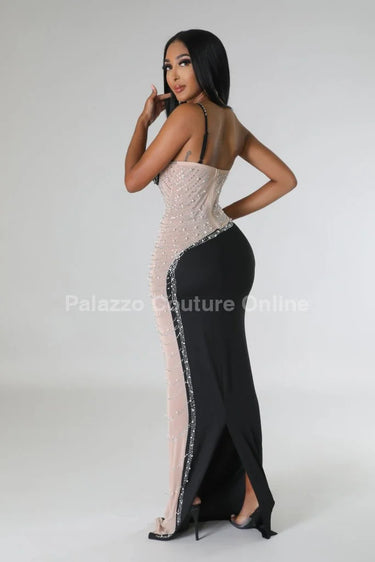 Elegant Shoulder one-shoulder maxi dress on model styled for evening event