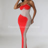Rasha Red Rhinestone Dress with One-Shoulder Design front view showing full-length maxi silhouette