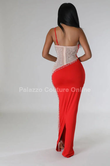 Elegant Shoulder one-shoulder maxi dress on model styled for evening event