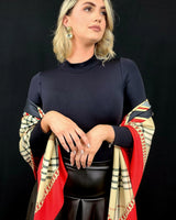 equestrian print satin scarf in red close-up pattern