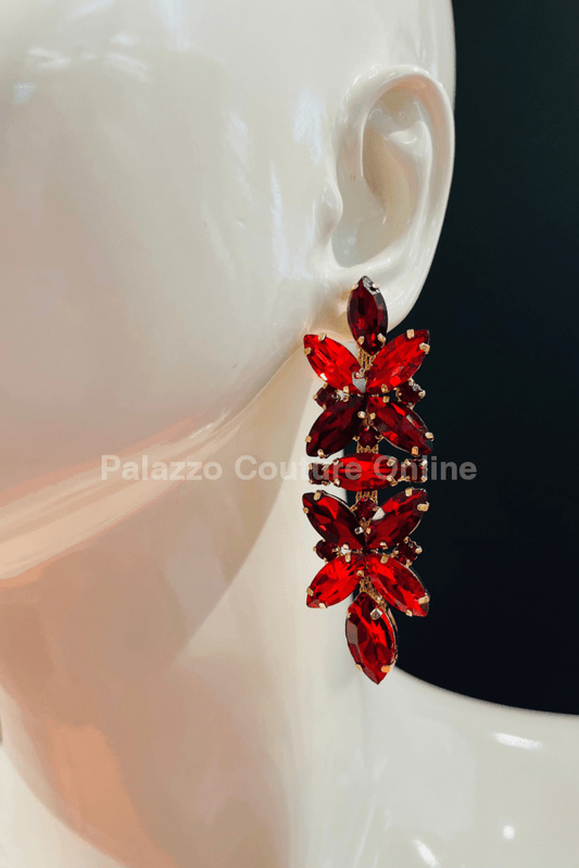 (Red) Flower Drop Evening Earrings One Size / Red