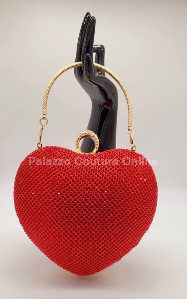 Red Heart Clutch – Rhinestone Sparkle Evening - trendy women's bag