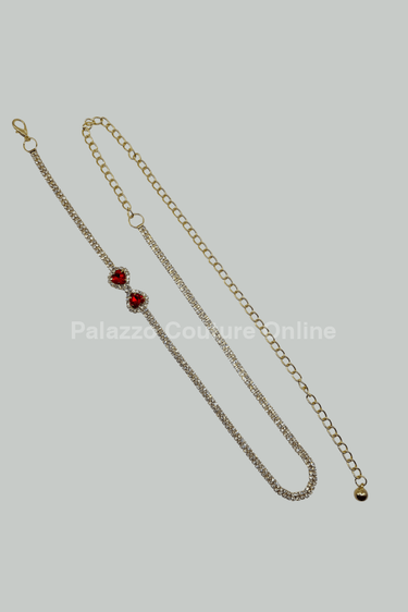 Red heart Rhinestone Chain Belt (Gold) - Palazzo Couture Online