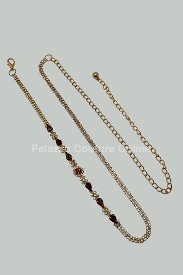Red Tear Rhinestone Chain Belt (Gold) - Palazzo Couture Online