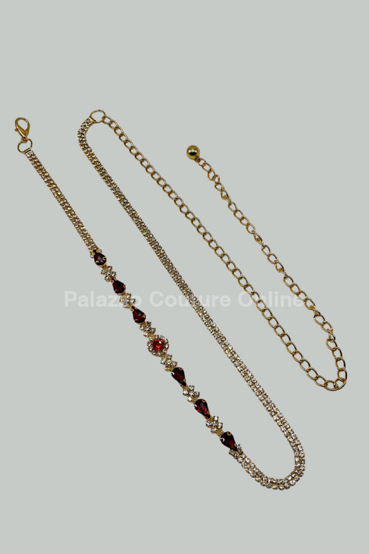 Red Tear Rhinestone Chain Belt (Gold) One Size / Gold