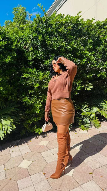 Refined Luxe Sweater & Skirt Set side view showing skirt silhouette and fit