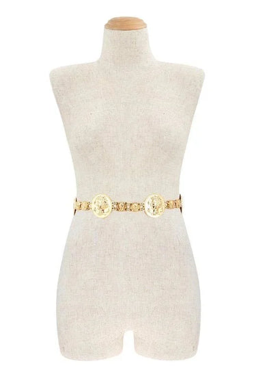 Regal Greek Coin Linked Metal Belt (Gold) - stylish belt for dresses and outfits