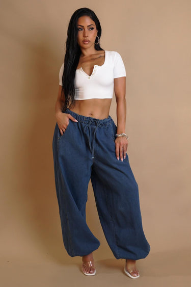 Relaxed Fit Wide - Leg Denim Pants - Palazzo Couture Online