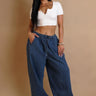 Relaxed Fit Wide-Leg Denim Pants with Elastic Waist front view showing jeans fit and silhouette