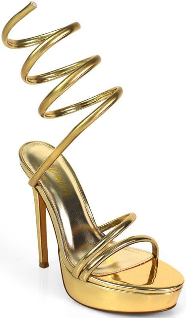 Remeo Metallic Spiral Platform Heels Gold - Palazzo Couture Online