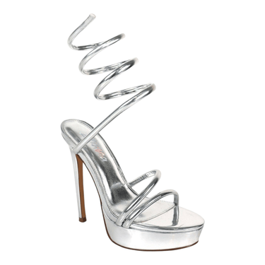 Remeo Metallic Spiral Platform Heels Silver - Palazzo Couture Online