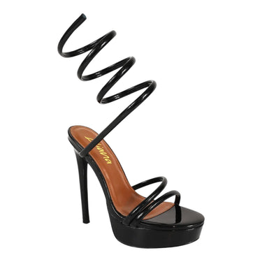 Remeo Metallic Spiral Platform Heels Black for women - stylish heels by Palazzo Couture