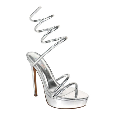 Remeo Metallic Spiral Platform Heels Silver for women - stylish heels by Palazzo Couture