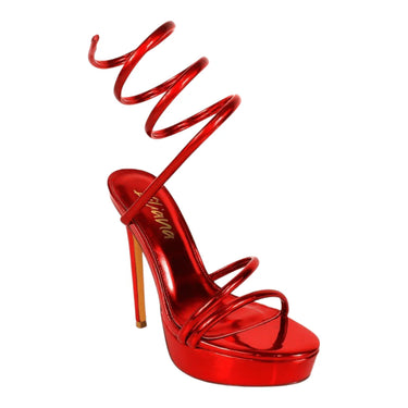 Remeo Metallic Spiral Platform Heels Red for women - stylish heels by Palazzo Couture