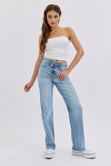 Repositioned Rise Dad Jean - Light Denim front view showing jeans fit and silhouette