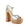 Gold high heel sandals with cork wedge design