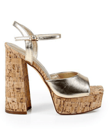 Gold platform wedges with cork heel and open toe