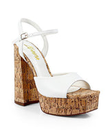 Lace-up ankle strap on White wedge heels